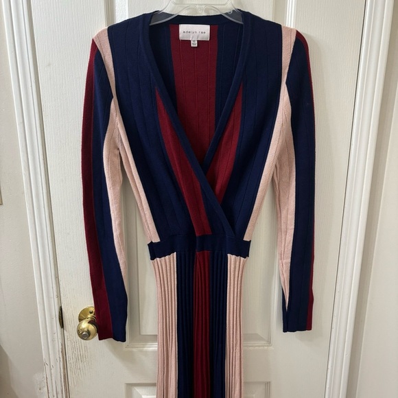 Adelyn Rae Knit Stripe Maxi Dress Long Sleeve Faux Wrap Pleated Skirt Women’s XS - Picture 4 of 15